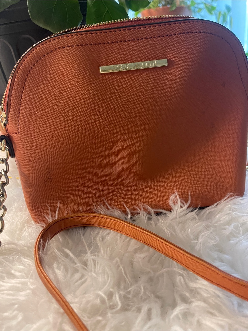 Steve Madden Orange Crossbody Bag with Chain-Accent Strap